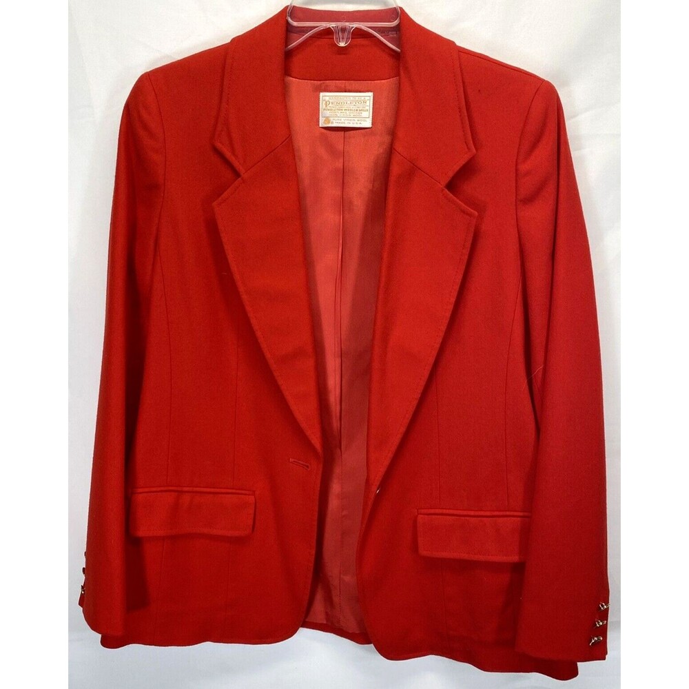 Pendleton Women Size 6 Red Blazer Virgin Wool One Button Single Breasted USA